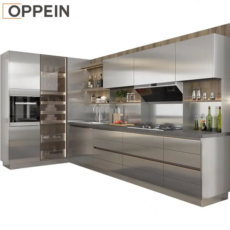 OPPEIN Essay Assembly Whit Glossy Lacquer Or Pvc Design Modern High Quality Wholesale Kitchen Cabinets