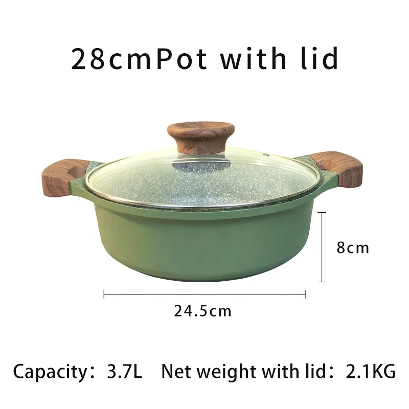 Aluminum Binaural Pots And Pans Kitchen Cooking Pot Set Cookware Maifanshi Stone Coated With Steamer And Glass Lid.