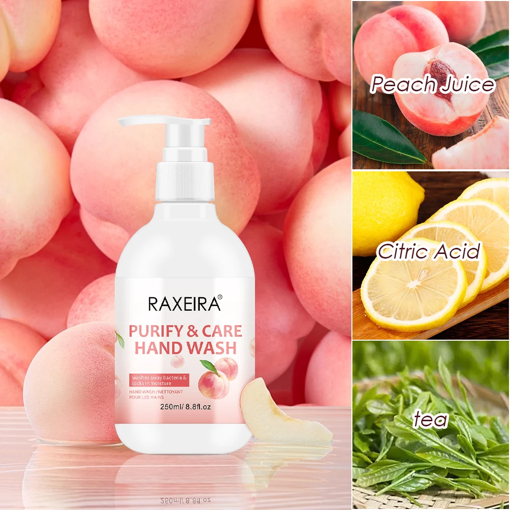 OEM Peach Perfume Organic Purify Care Hand Wash Liquid Soap Custom Clean Moisturizing Hand Wash Soap