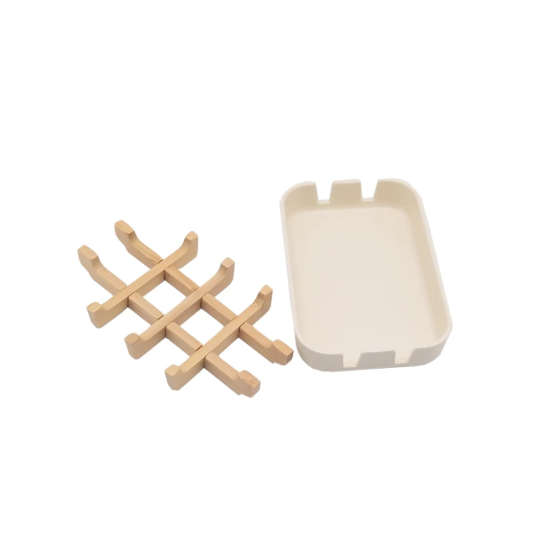 Biodegradable rectangle eco bamboo fiber self draining travel soap dish bar soap tray