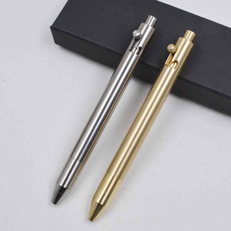Titanium Bolt Action Pen Stylus Ballpoint Ink Refillable Compact Size Skelton Out Deep Pocket Clip for Easy Carring