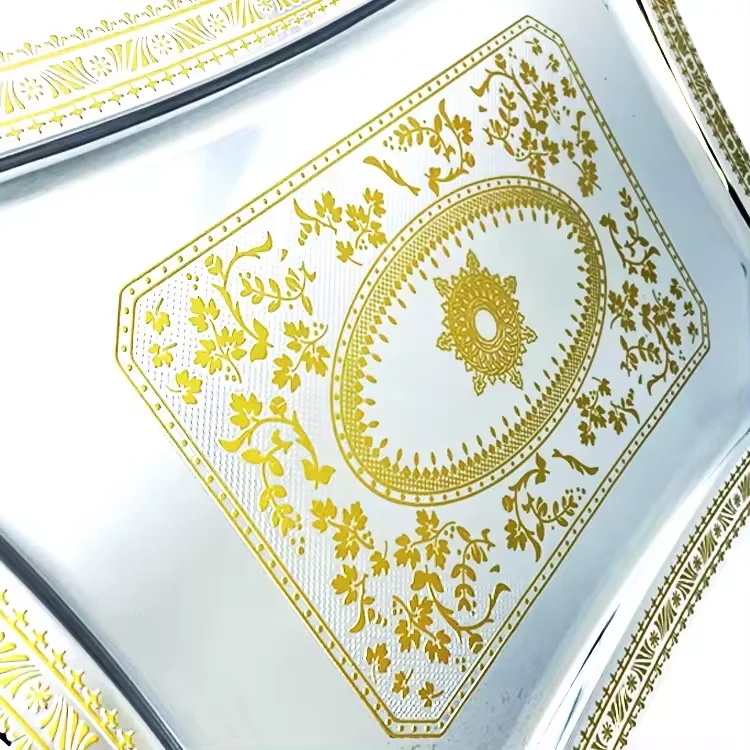 luxury gold carved stainless steel  serving tray Arabic Tray for Tea Chocolate Serving Decorative Tray