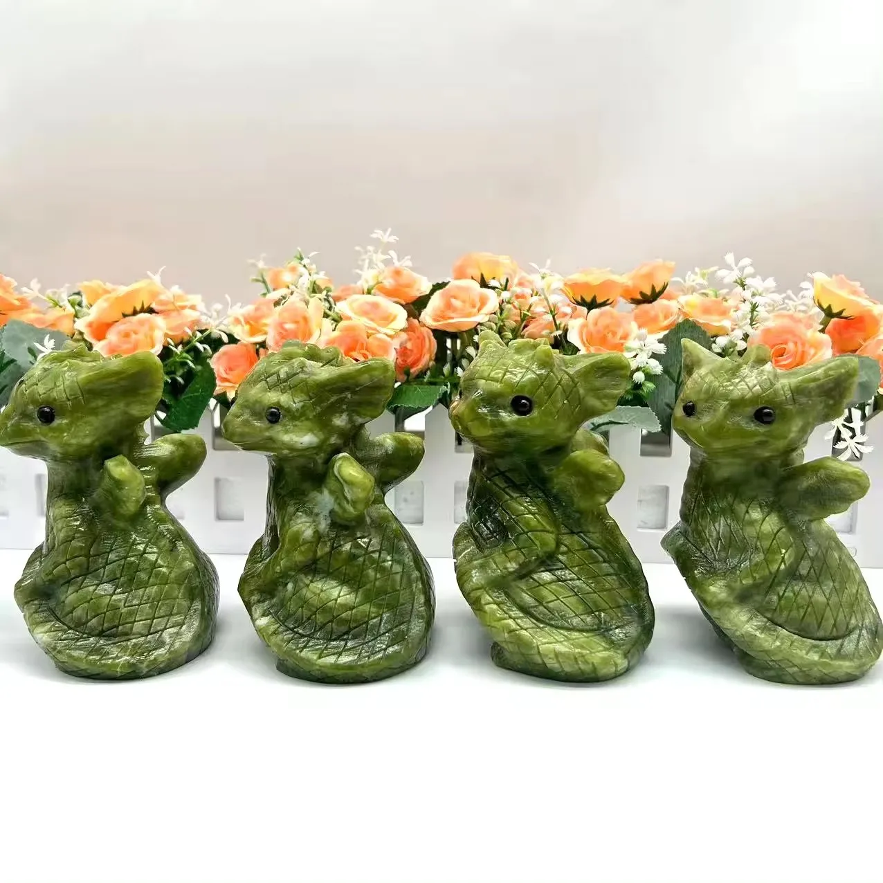 Customization Hand Carved Natural Crystal Xiuyan Jade Dragon Sculpture For Home Decoration