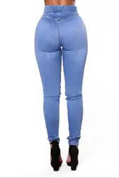 Fashion elasticity high waist denim jeans women skinny high quality pencil cotton denim jeans pants blue trousers
