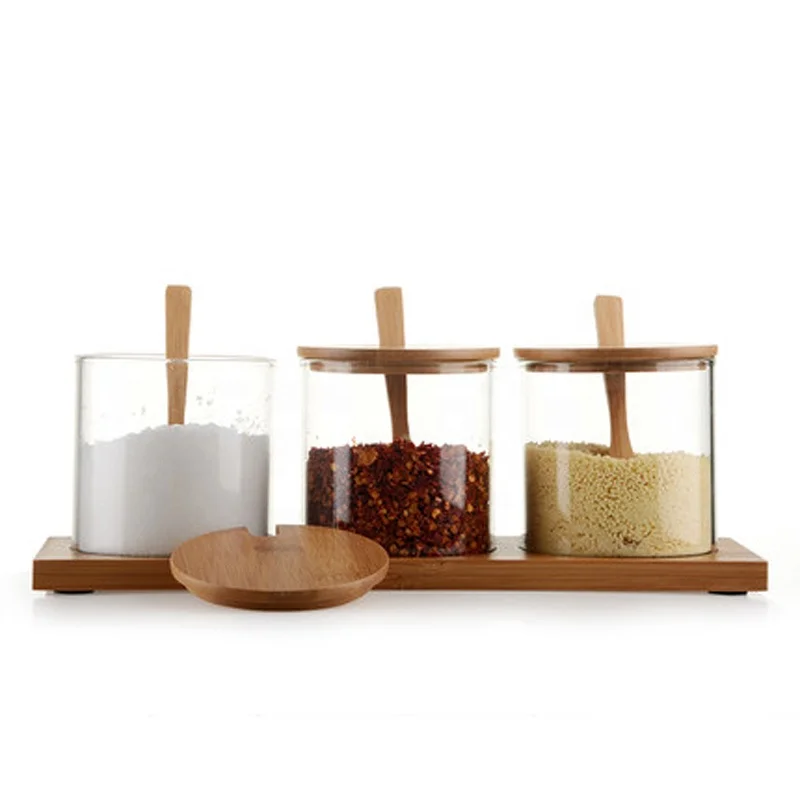 Spice Jars with Spoons 10 oz Glass Spice Jars with Bamboo Lids, Seasoning Storage Bottles for Kitchen Tabletop, Cabinet, Drawer