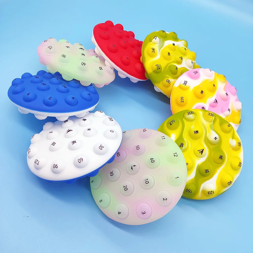 Latest Design Clock Compass Printed Silicone Educational Toys Stress Relief Push Pop Bubble Disc Fidget Toys Flying Ball