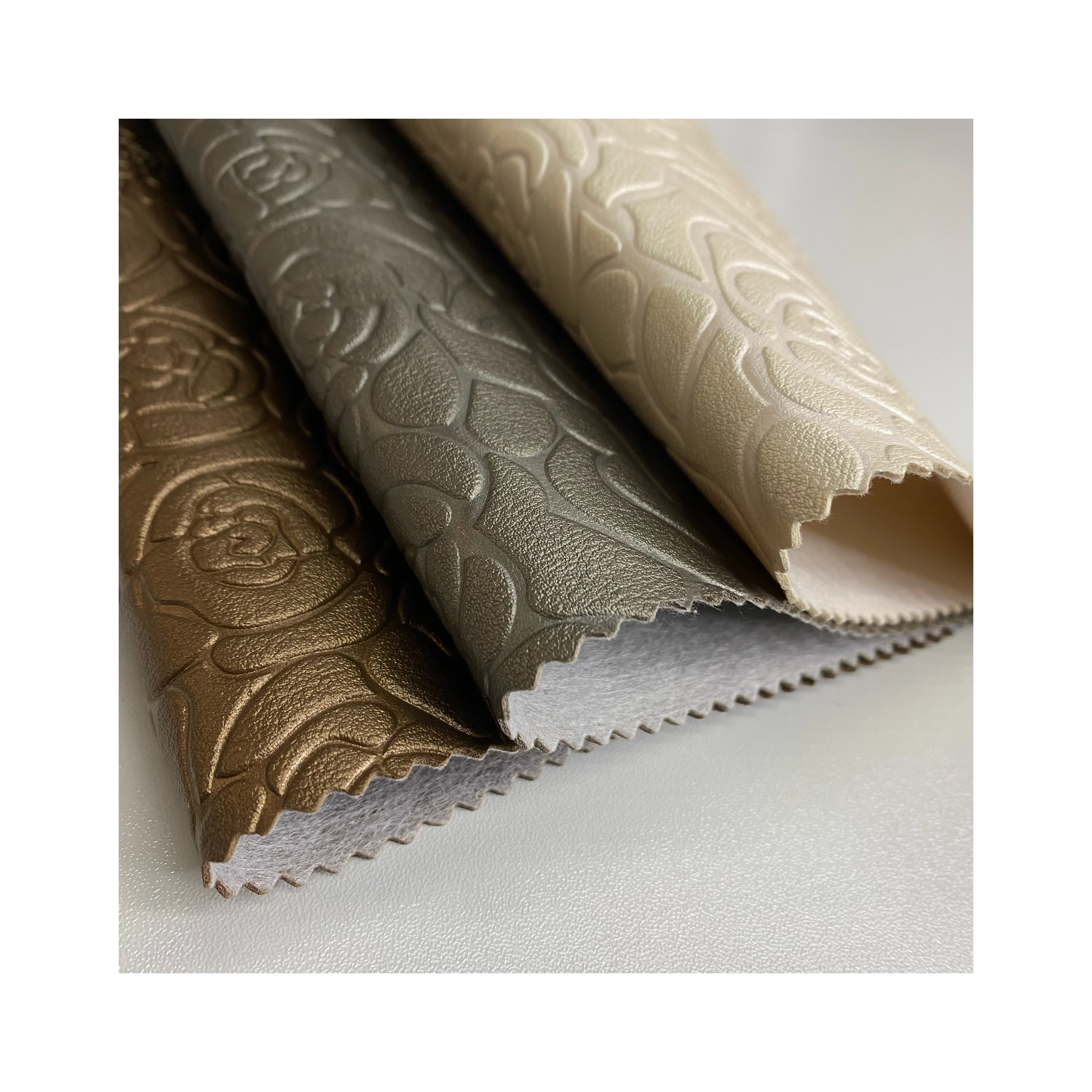 New Design Floral Pattern Embossed Artificial Leather, Hot Sale Non Woven Backing Pvc Leather For Furniture Upholstery
