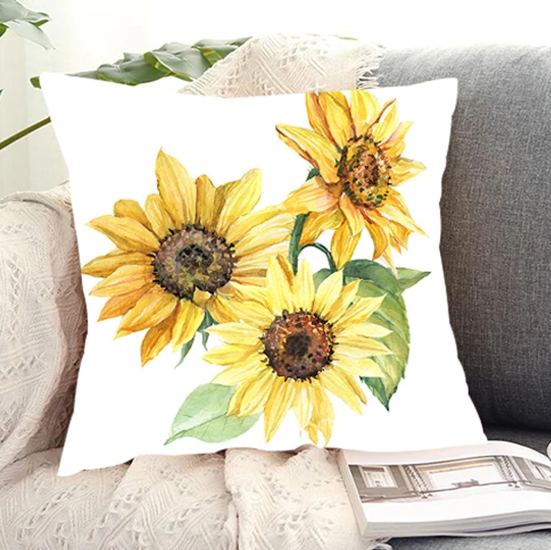 Best sell vintage style sunflower cushion cover yellow decorative cushion cover for sofa home decoration