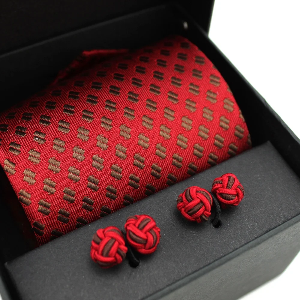 China Factory Wholesale 100% Silk Customization Woven Embroidered Mens Silk Knot Cufflinks Set And Tie Gift Box Men Tie Sets