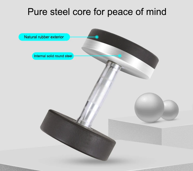 High Quality Weightlifting Commercial Gym Equipment 2.5kg-50kg Rubber Fixed Dumbbell For Bodybuilding