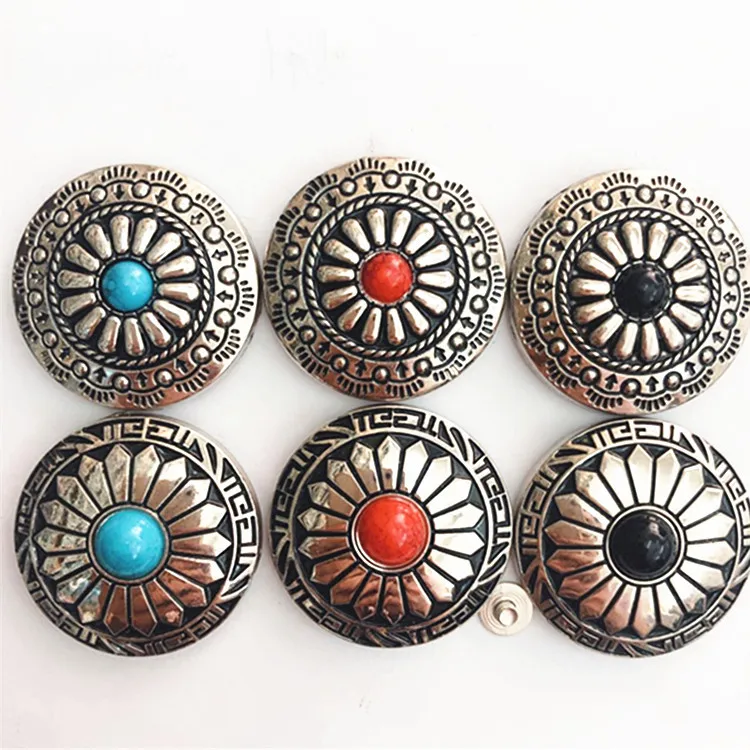 Handmade DIY Tool Accessories  Flower Western Conchos Metalicos for Leather Silver Plated Casting Coin Button With Screw Back