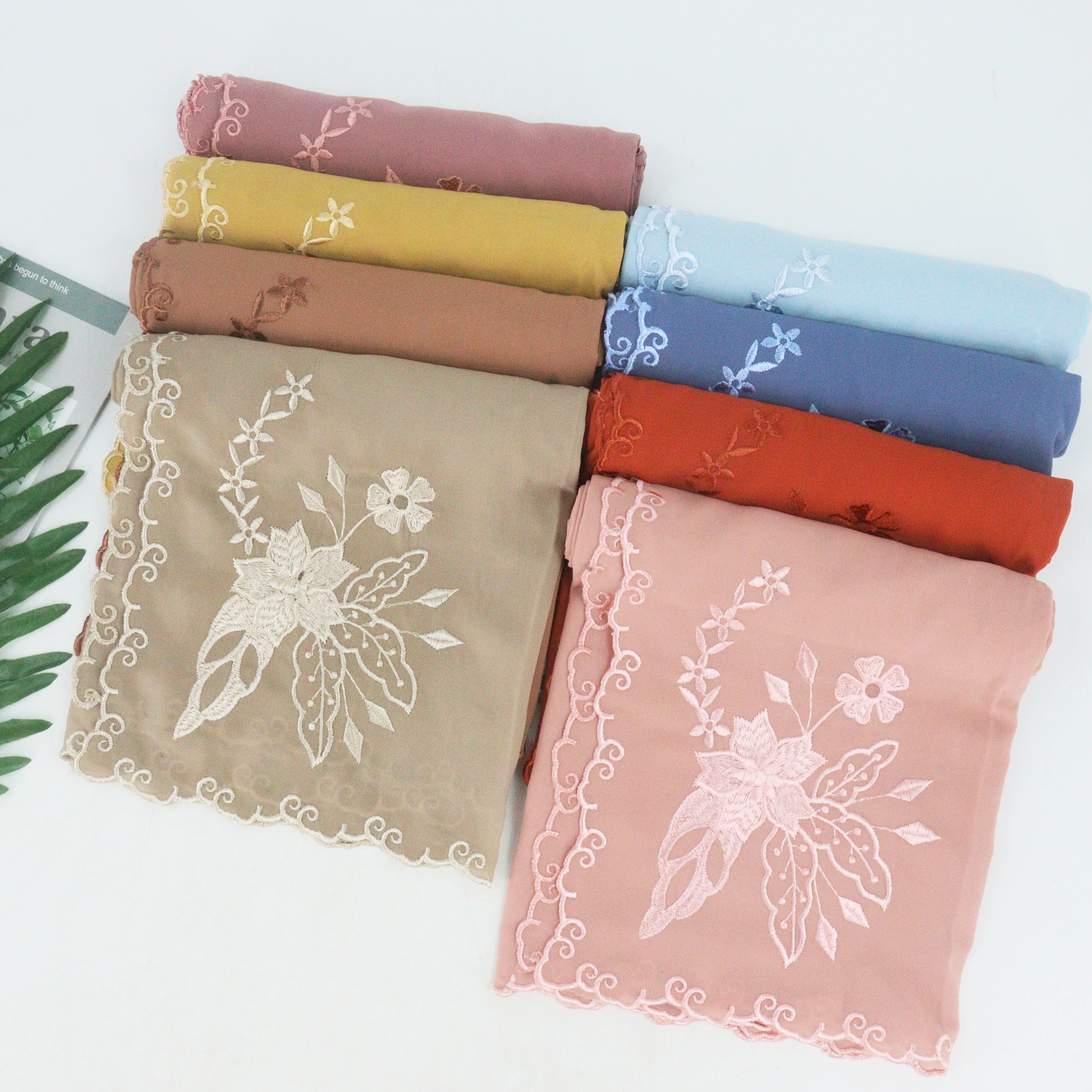 lace chiffon hijab embroidery with shell side flower scarf shawls  for muslim women scarves