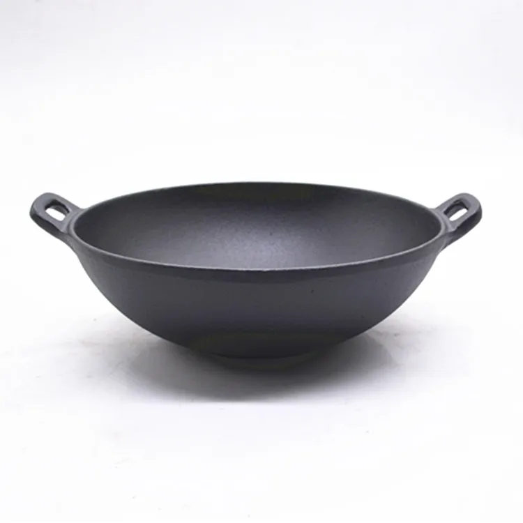 Pre-seasoned oil coating cast iron small wok with two handles