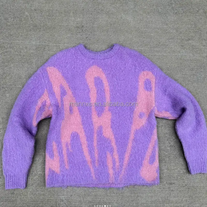 Streetwear Manufacturer Private Label Wool Cashmere Embroidery Jacquard Thick Oversized Mohair Sweatshirts Mens Sweater