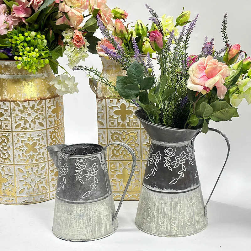 Creative Embossing Cast Metal Planter Urn Cast Iron Flower Plant Pot Kettle Ornaments Garden Flower Metal Pot