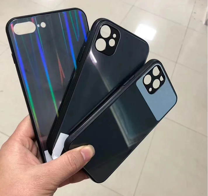 Sublimation Phone Accessories 2D Blank Print Mobile Case With Aurora Glass Screen Protector for iPhone x xr xs 11 12 13 pro max