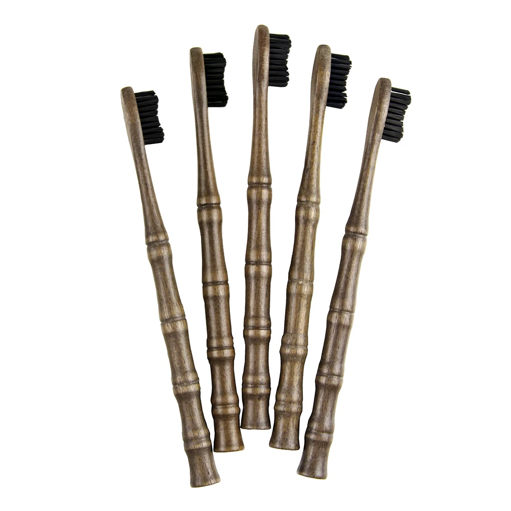 Biodegradable luxury walnut black  wooden charcoal toothbrush with case