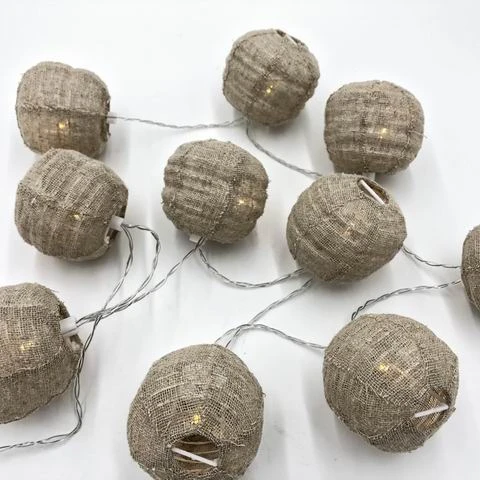 Waterproof indoor or outdoor decoration battery operated natural linen cotton lantern LED string light garland