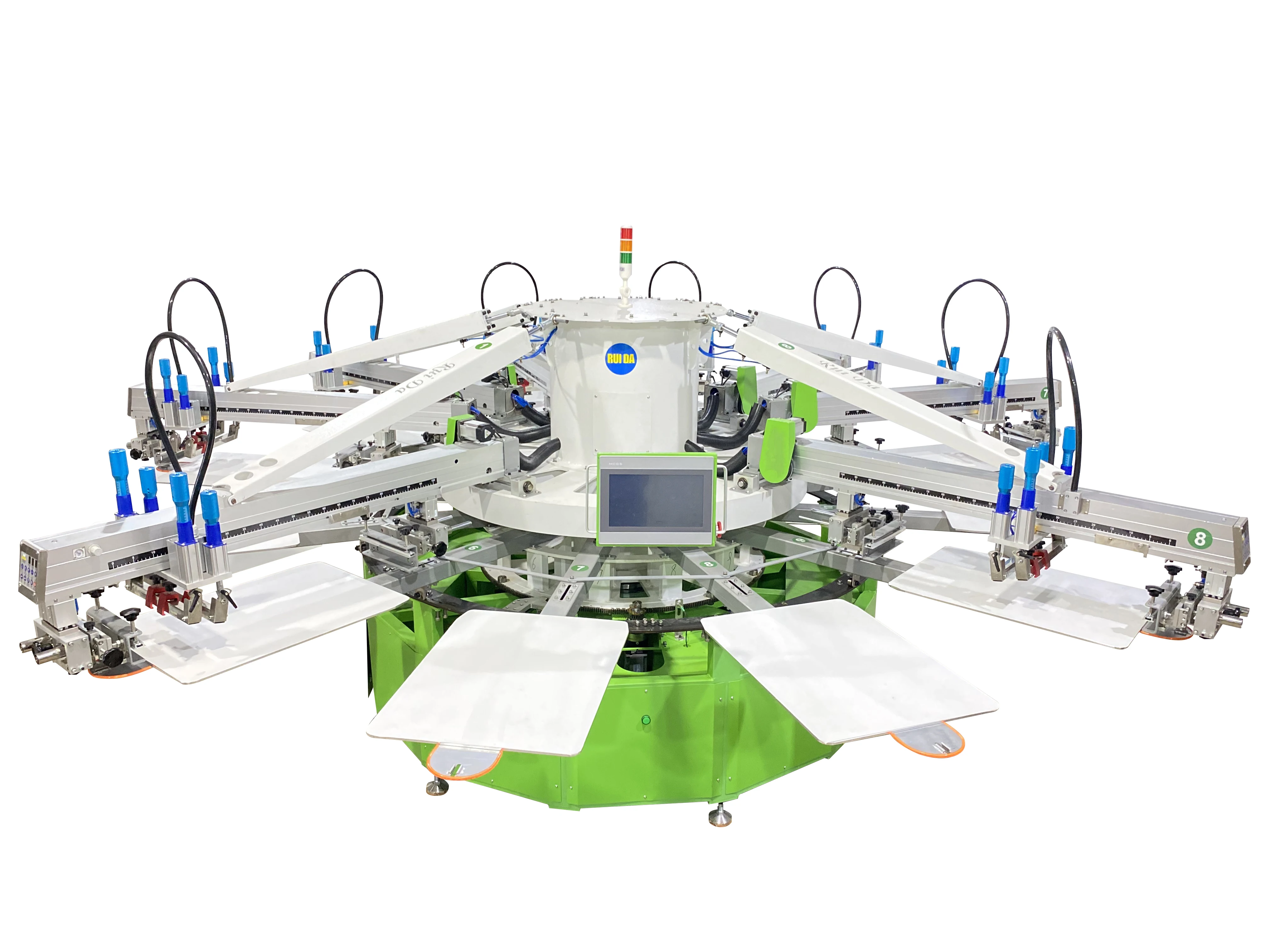 Carousel Automatic 8 Color 12 Station T-shirt Silk Screen Printing Machine With 5 Flash Dryers With Sensor
