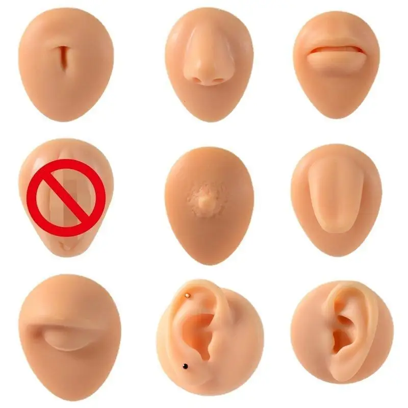 Silicone Body Part Model,Ear Mouth Eye Tongue Navel Model Puncture Display teaching tool,Reused Piercing Practice Body Parts
