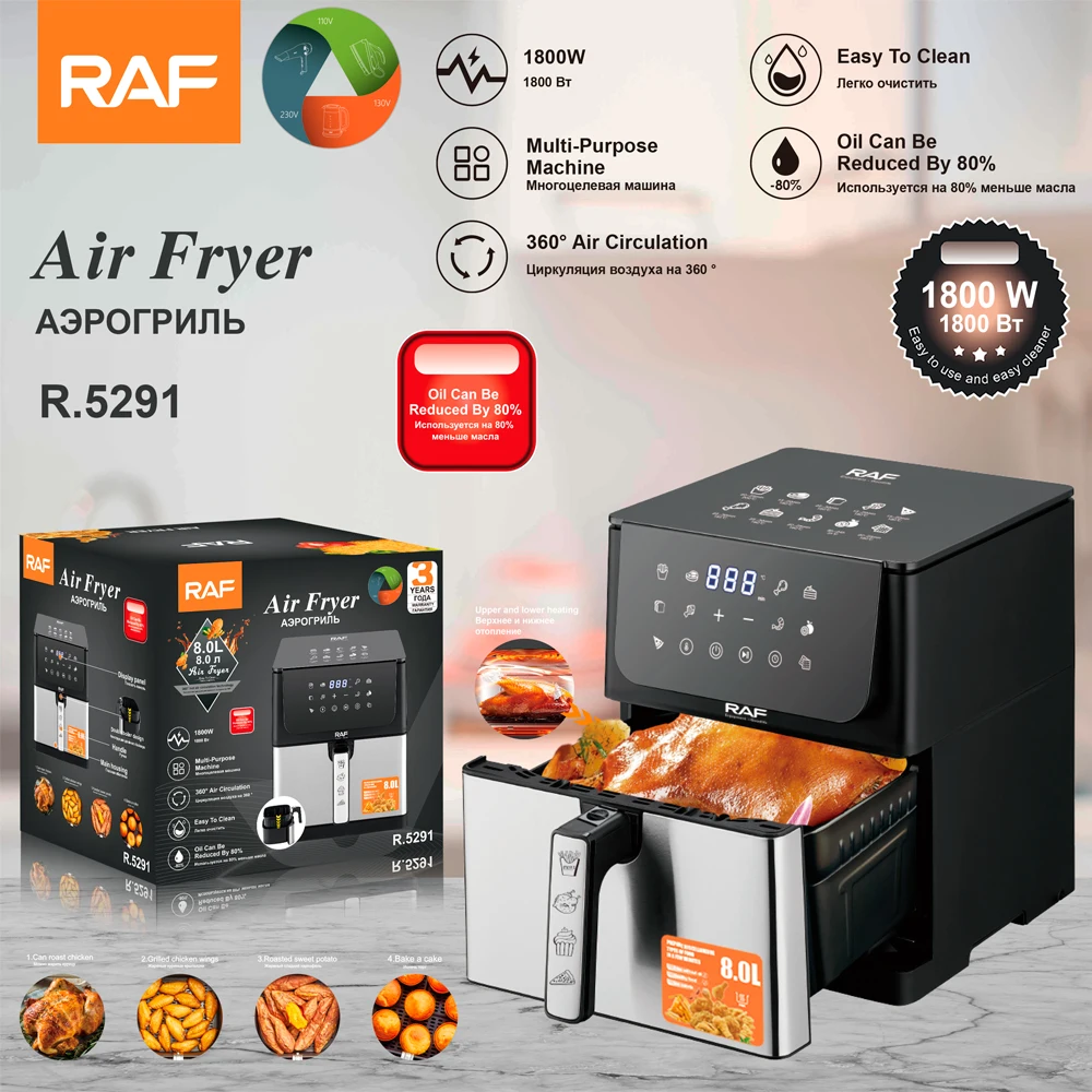 RAF Detachable Basket Stainless Steel Inner 8L Up-down Heating Smart Fryer Oven Fryer Oil Free Electric Digital Air Fryer