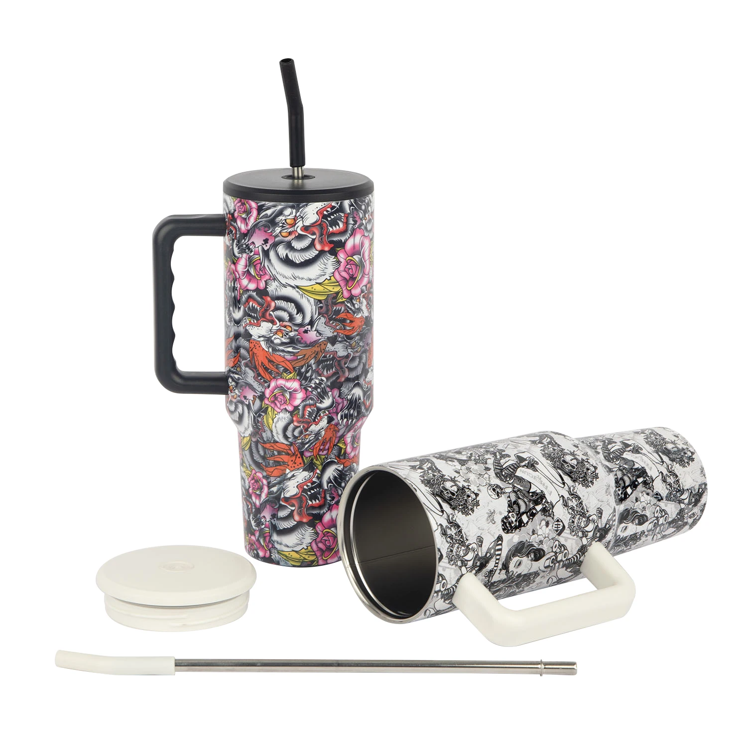 Portable 40 Oz Vaccum Tumbler With Handle And Straw Lid Insulated For Kids For School