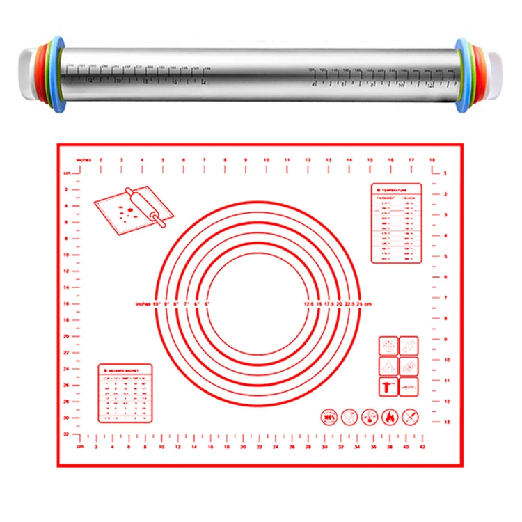 
Home Kitchen Portable Dough Kneading Pastry Tools Stainless Steel Rolling Pin Kitchen Kneading Pad Set 