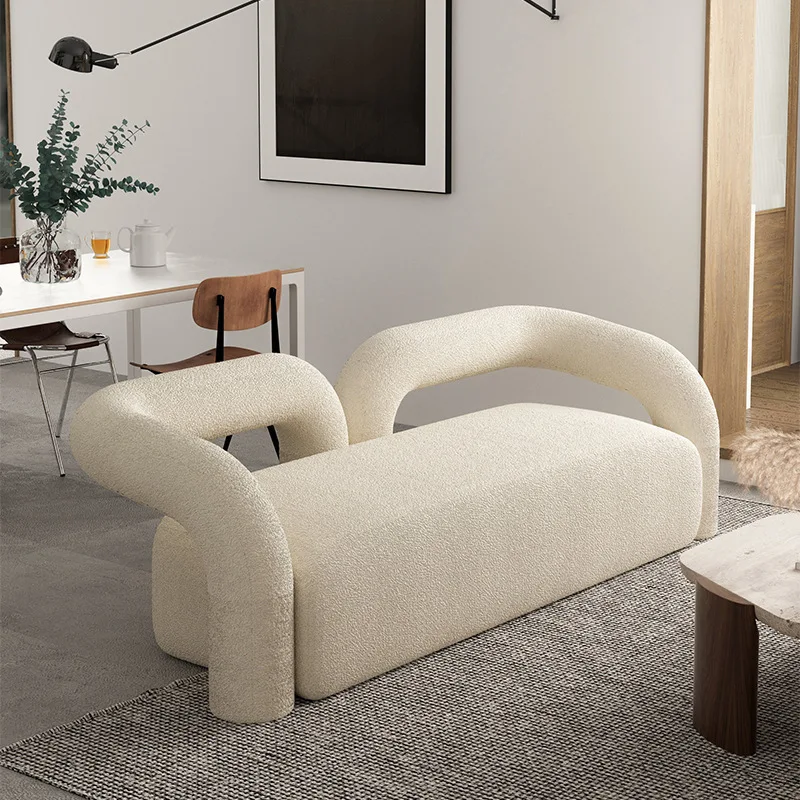 Modern Luxury Nordic Style 2-3 Seat Fabric Sofas Single Curved White Chesterfield Couch Hotel Polart fleece Fluffy White Sofa