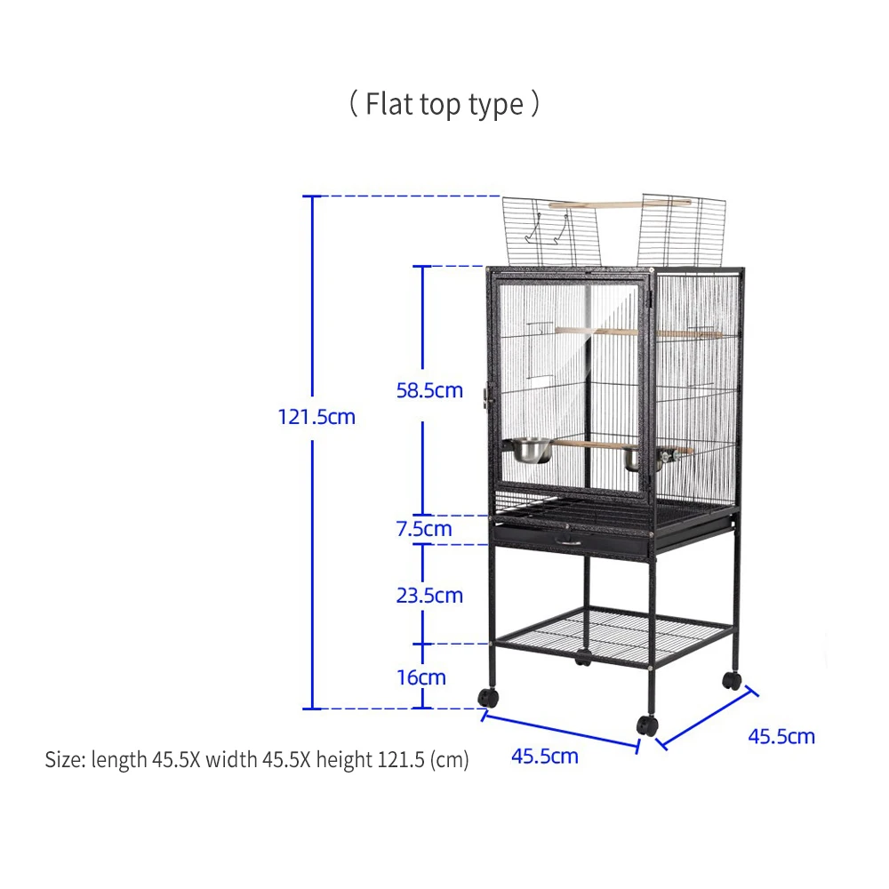 Black 34 Inch Large Metal Bird Flight Cage Bird Cage Open Top Standing Parrot Parakeet Cage With Rolling Stand
