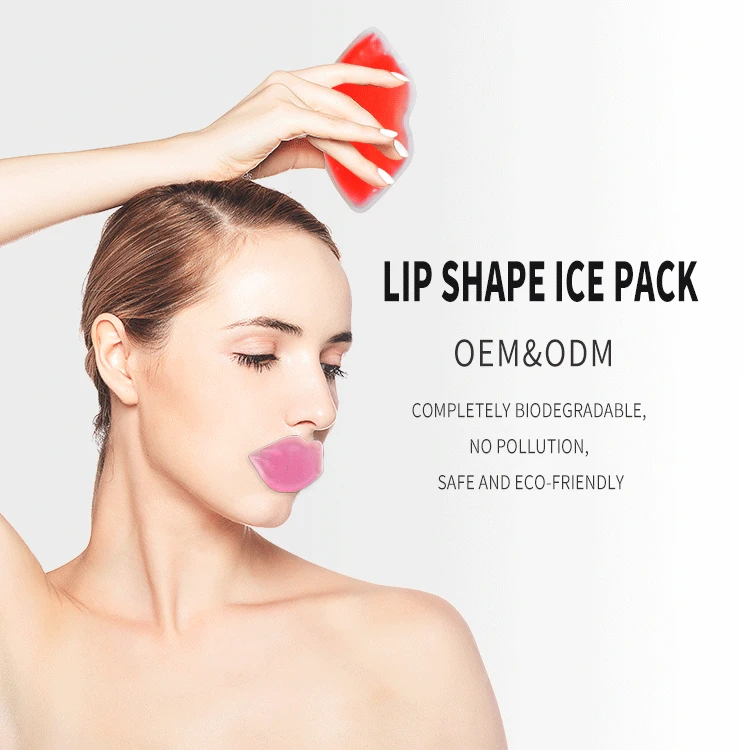 Factory Supply Relaxing Cooling and Hot Red Lip Shape Gel Ice Packs with logo to Relieve Pain and Fatigue