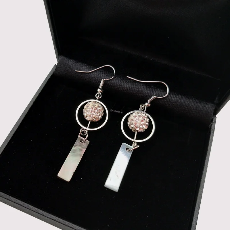 
Custom Made Natural Shell fashion Design Crystal Ball Luxury Drop Earrings 