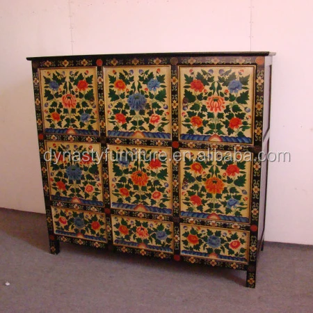 wood tibetan shrine hand painted furniture cabinet