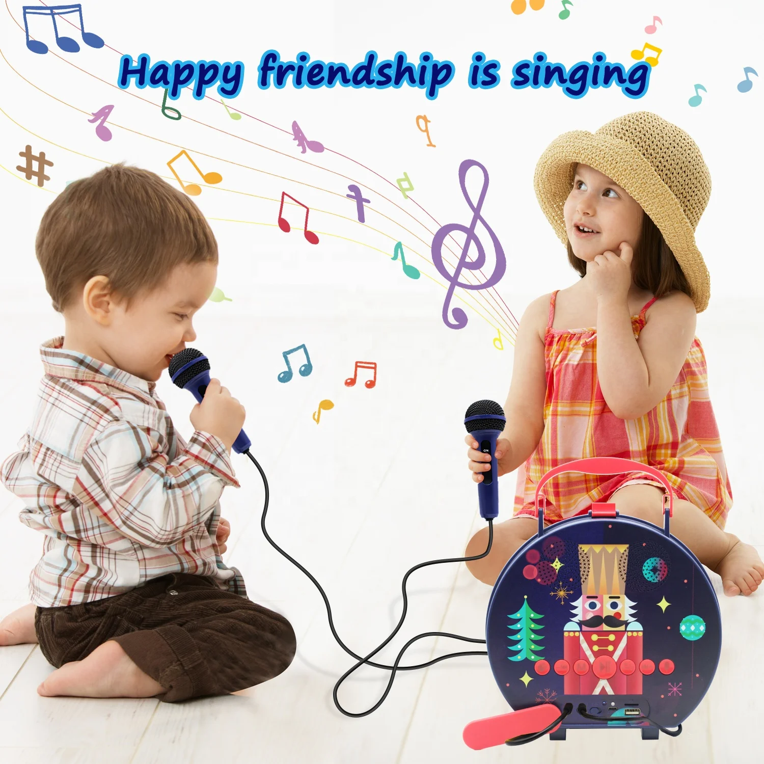 2022 New Arrival Qys-308 Kids Karaoke Singing Machine Speaker With 2 Microphones Adjustable Strap Music Singing Play Machine Set