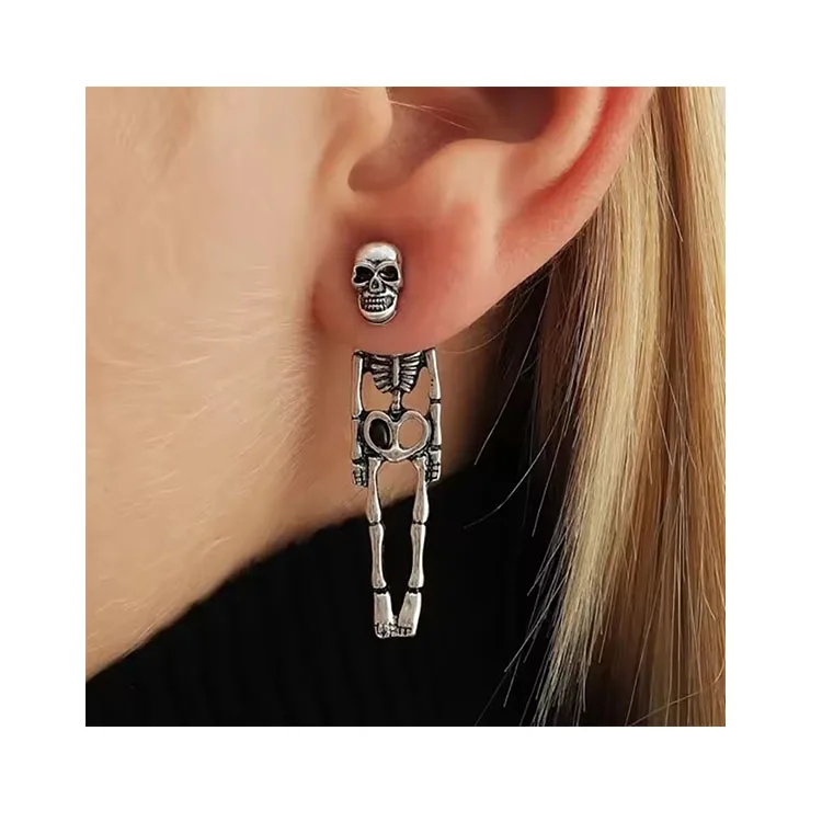 2024 Scary Halloween Party Earrings Spooky Skull Skeleton Dangle Earrings Punk Halloween Earrings for Women