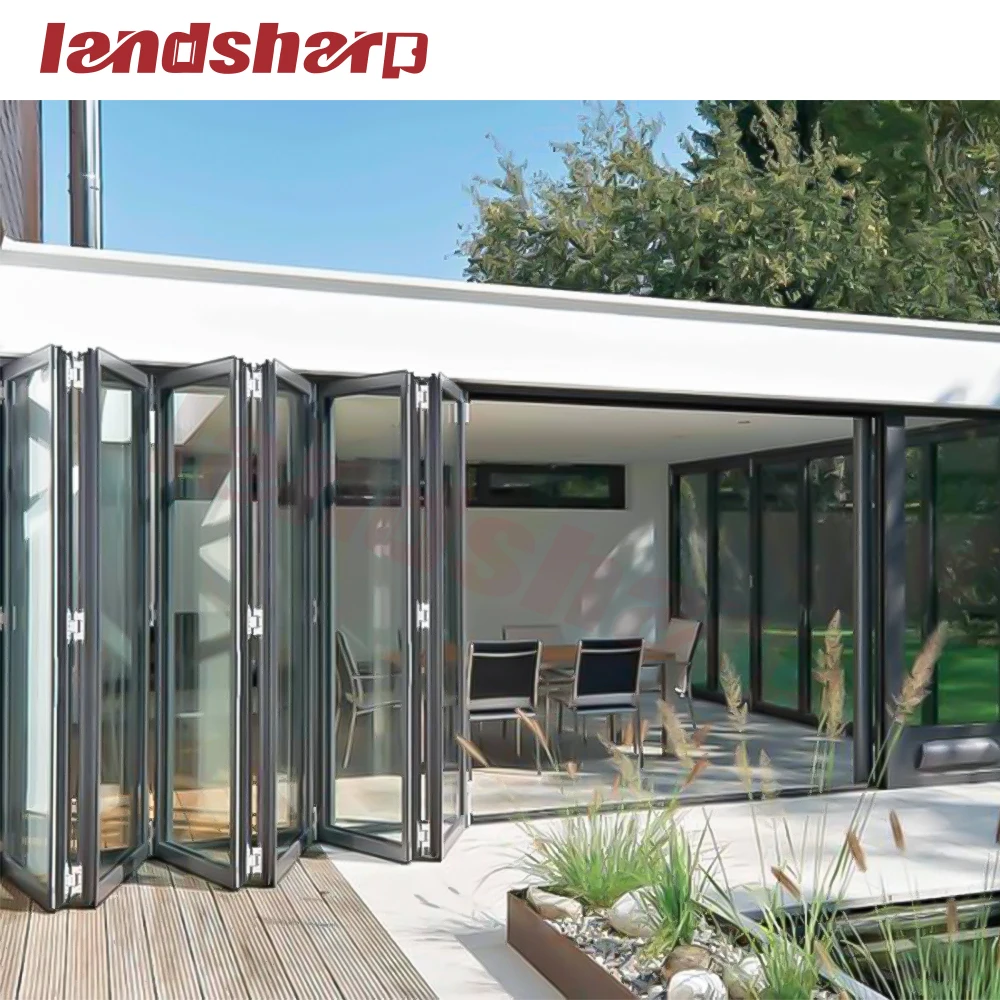 Landsharp Exterior Aluminum House Patio Double Glazed Aluminium Glass Bifold Door Folding Door System