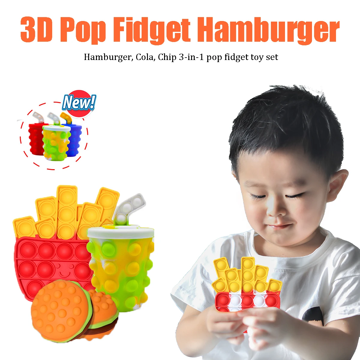 Best Selling Manufacturer Silicone Pop Bubble Fidget Toy 3D Squeeze Balls Hamburger Stress Ball Pop Sensory Toys
