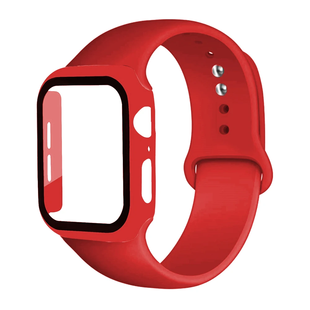 Case+Watch Strap For Apple 42mm 38mm 44mm 40mm Sport Silicone Wristband Bracelet For Iwatch Series SE/6/5/4/3/2/1