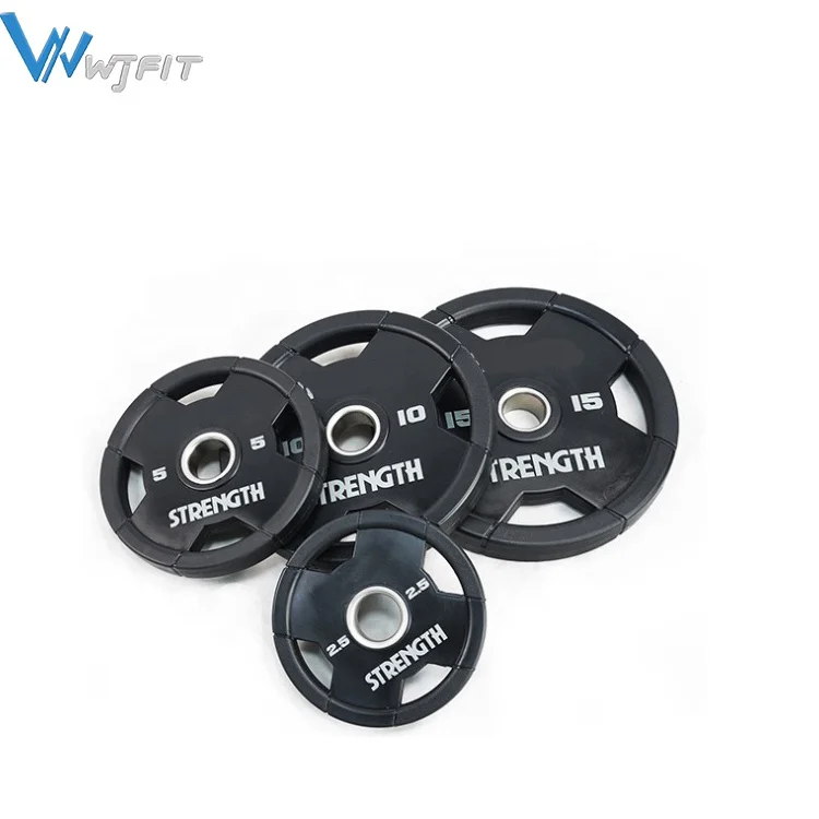 Powerlifting Gym Calibrated PU Free Weights Barbell Weight Plate CPU Coated Weight Plates Urethane Plate With 4 Grips