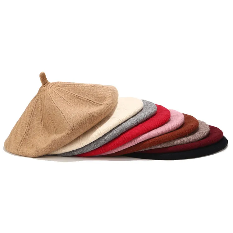Wholesale blank winter fashion custom embroidery reversible knitted wool beret