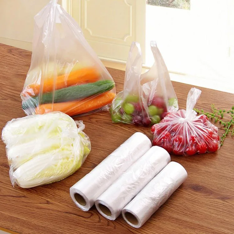 Custom supermarket vegetable and fruit t-shirt shopping plastic packaging grocery carrier t shirt packaging bag on roll