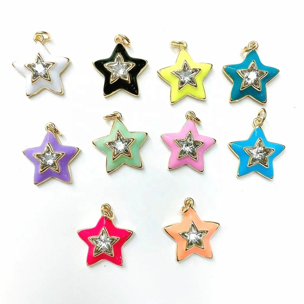 YJ-CZP361 wholesale copper micro pave crystal CZ charm pendants modern star design enamel plated DIY necklace jewelry pendant