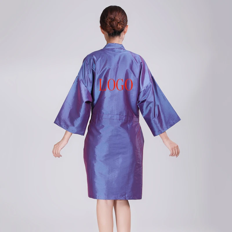 custom logo printing hair salon satin silk robes kimonos daily use soft smooth hair protection robe