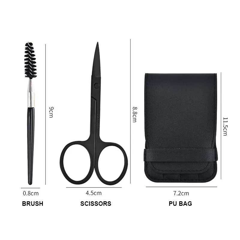 Hot Sale Eyebrow Trimmer Tweezers Set Curved Brow Scissors With Black PU Travel Case Eyelash Tweezer Kit