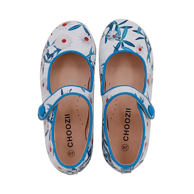 Choozii New Style High-end Floral Pattern Leather Upper Leather Children Girls Mary Jane Shoes