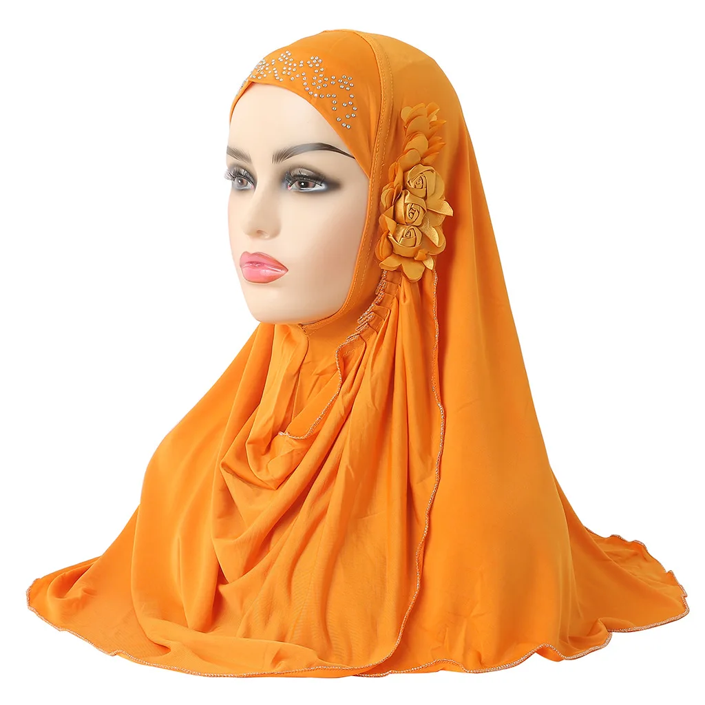 Ice Ribbon Flower Hot Drill Cover Instant Hijab Manufacture Of Head Scarf With Yarn Instant Jersey Hijab