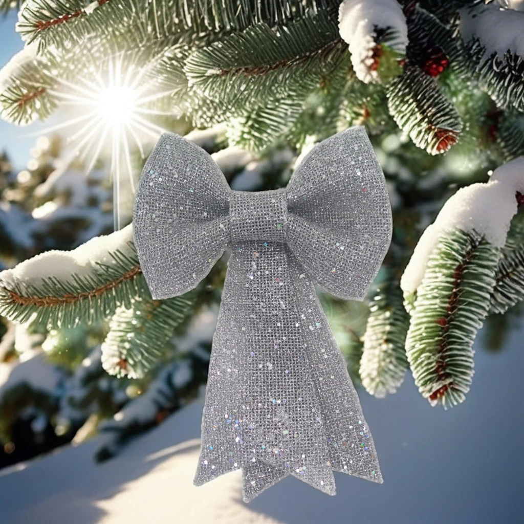 SYART Glitter Christmas Tree Decoration Wired Ribbon Bow