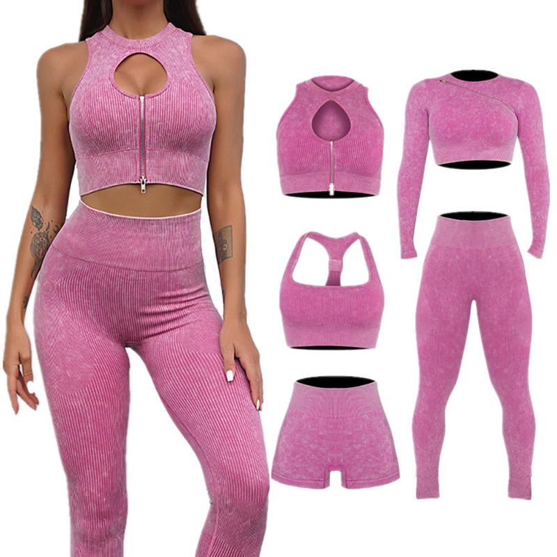 Бесшовный спортивный комплект для женщин, топ без рукавов, спортивный бюстгальтер, леггинсы в рубчик, шорты для йоги и фитнеса, быстросохнущие спортивные комплекты