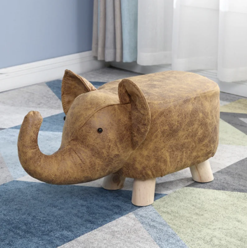 Factory creative fashion children cute animal shape carton foot stool kids wooden animal ottoman stool