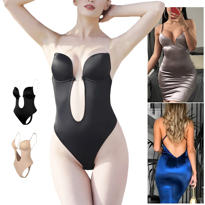 Seamless Backless Deep V Push Up Invisible Bra Straps Bodysuit Shapewear Women Thong Lingerie Full Body Shaper