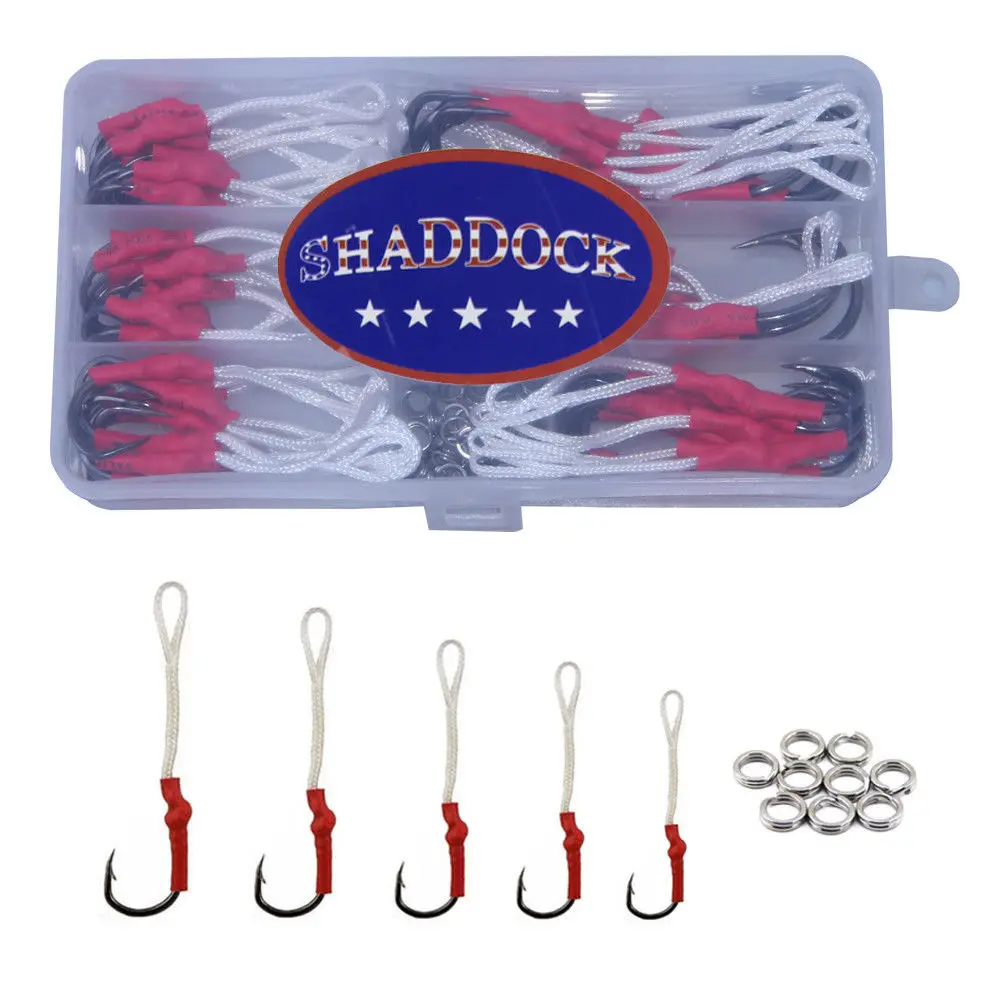 106Pcs/Box  2/0-10/0 Stainless Steel Jigging Hooks Live Bait Hook with PE line Saltwater Fishing Hooks